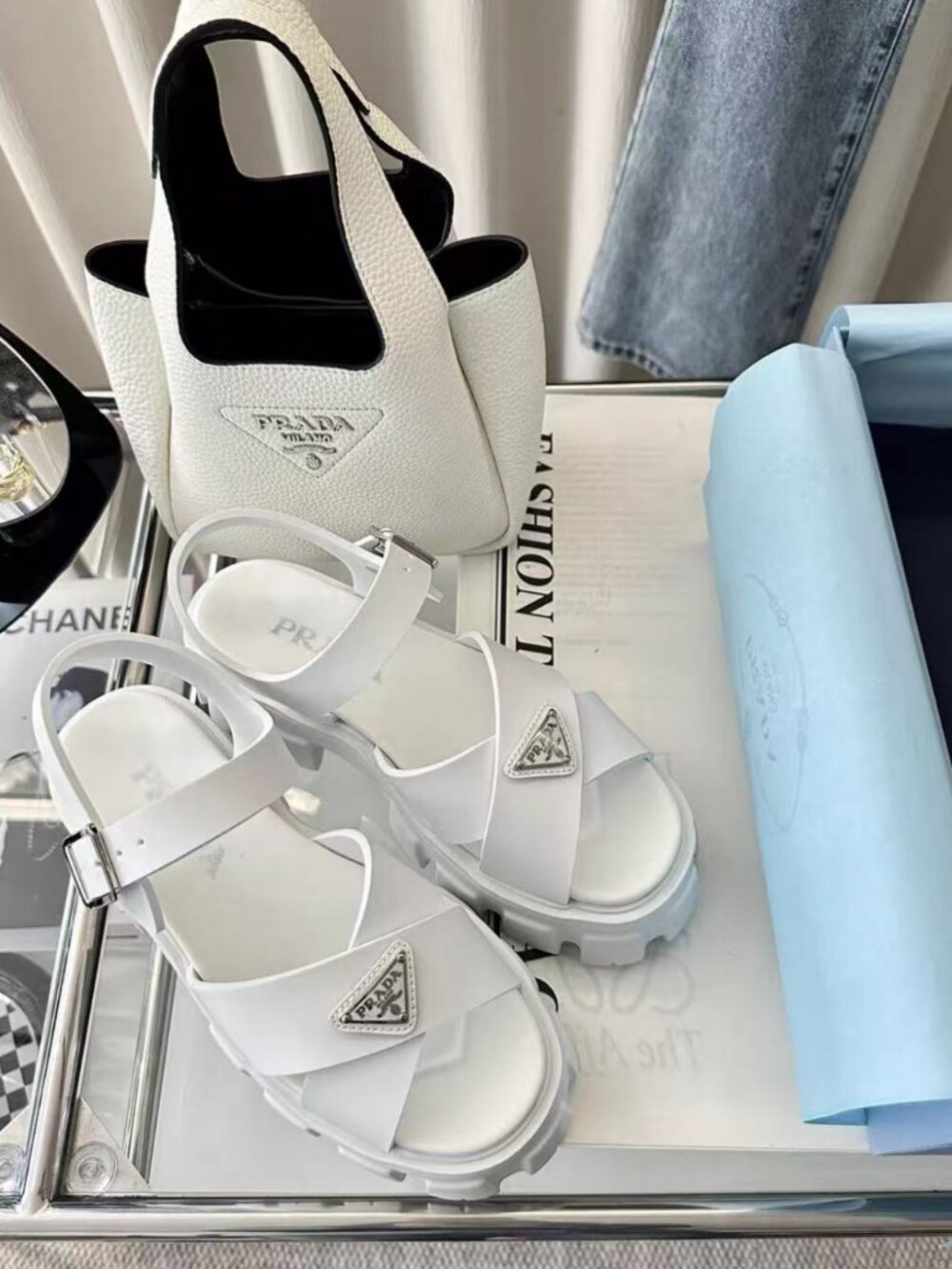 Prada Cross Band Platform Sandals